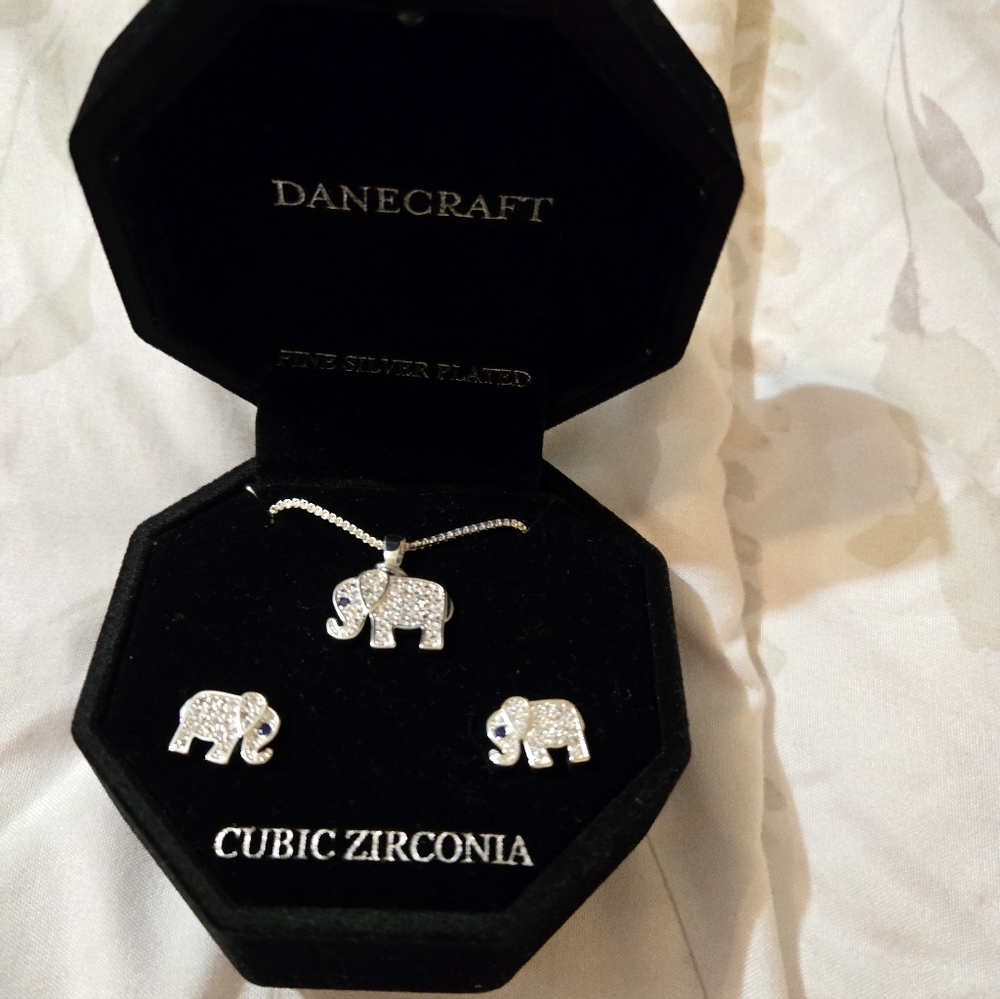 Danecraft Fine Silver-Plated Cubic Zirconia Necklace And Earring Set - Picture 2 of 5